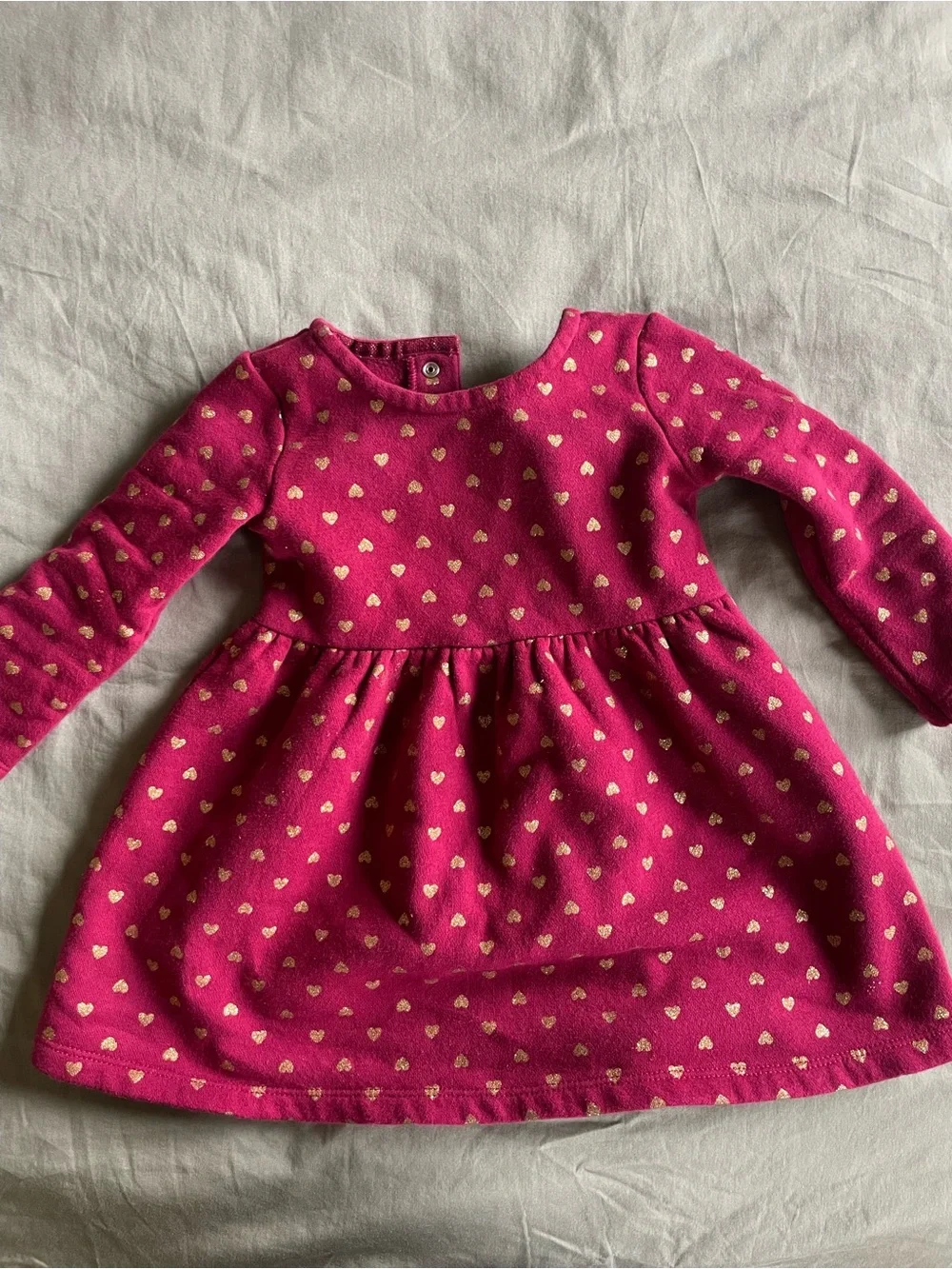 [Carter’s] Baby Girls' Red Dress With Gold Heart-Print Long Sleeve Dress: 18 MO